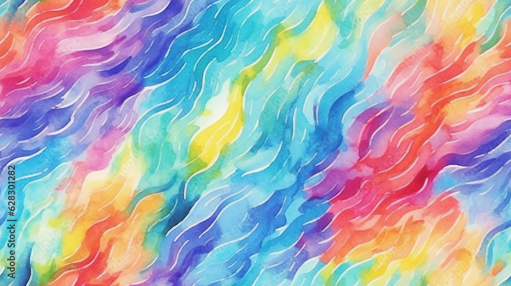 Bright seamless colourful pattern, watercolor rainbow paint wave swirl background texture