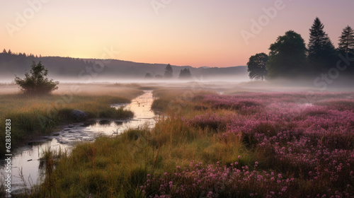 a tranquil meadow at dawn