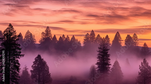  tranquil dawn over a misty forest © Xavier