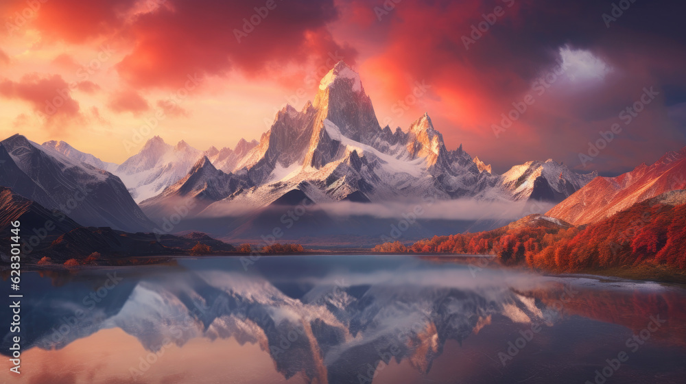  a serene mountain landscape at sunrise