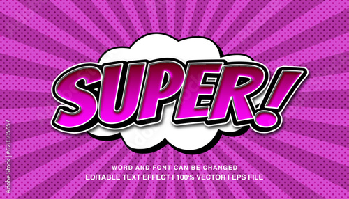 Super comic editable text effect template, 3d bold cartoon typeface, premium vector