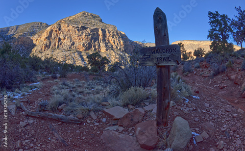 A sign marking the Waldron Canyon Trail that branches off of Hermit Trail at Grand Canyon Arizona. photo