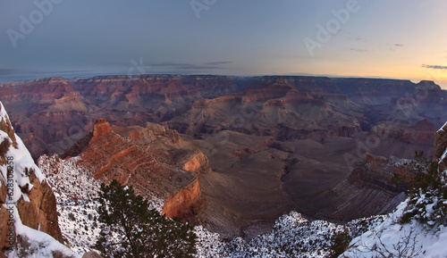 Winter view from Ooh Aah Point at dawn along the South Kaibab Trail in Grand Canyon National Park Arizona.  photo