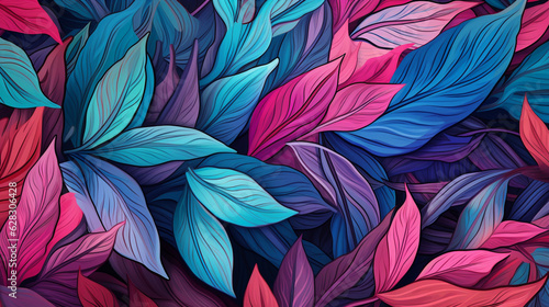 Pink and Blue Leaves in Flowerpunk Style photo