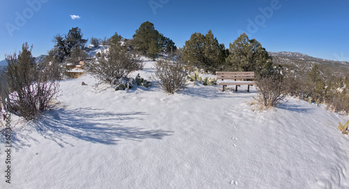 Picnic Hill along the Thumb Butte day use hiking trail in the Prescott National Forest just west of Prescott Arizona, covered in winter snow and ice. photo
