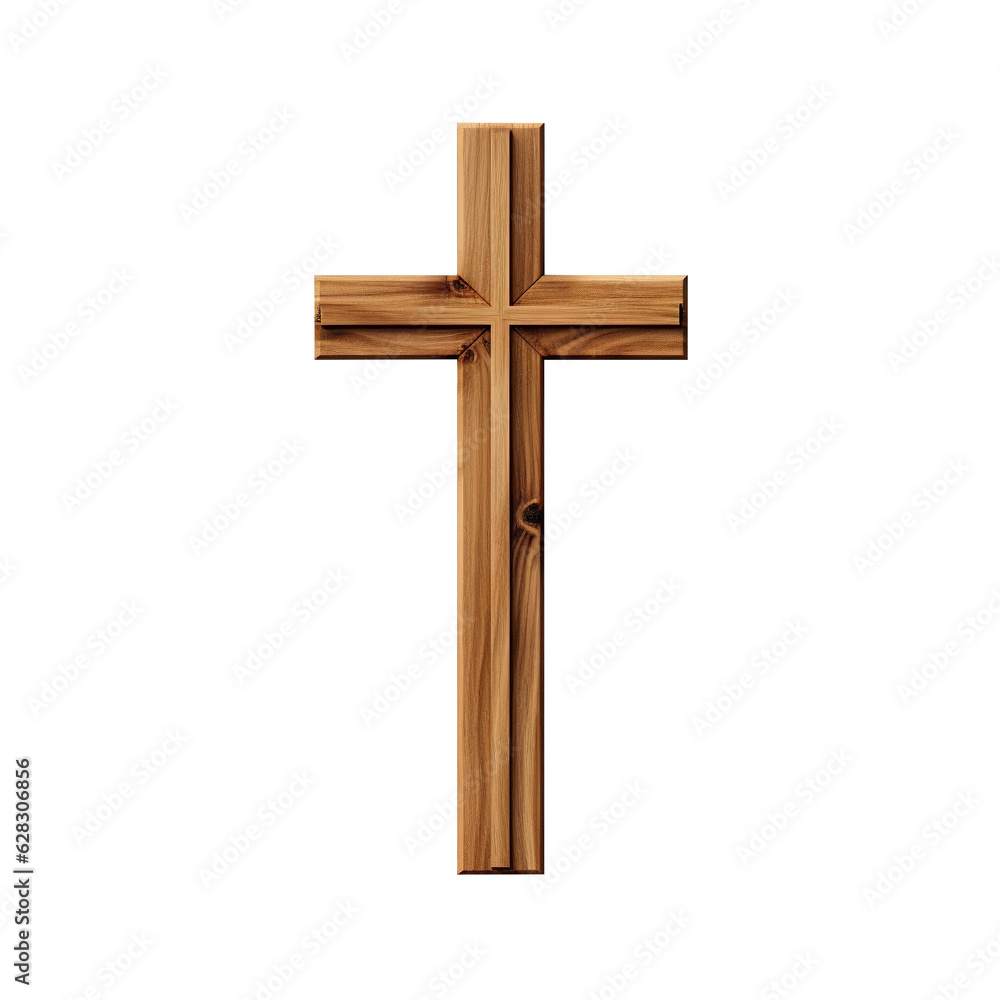 Wooden crucifix, wood cross isolated on transparent background