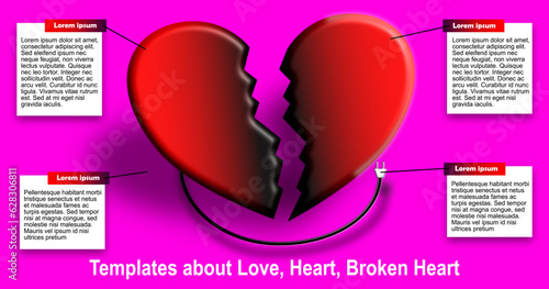 template for your design Broken Heart shaped love symbol illustration applied in info graphic shape. It can also be for beauty and health.