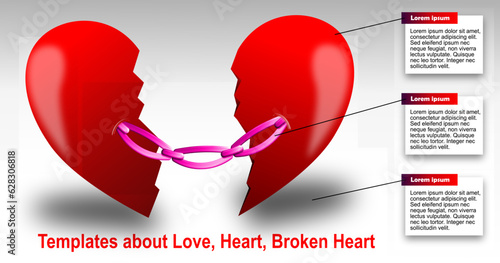 Broken Heart shaped love symbol illustration applied in info graphic shape. It can also be for beauty and health.