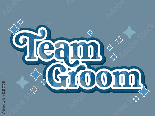 Team groom label for wedding or bachelorette party in blue magical style