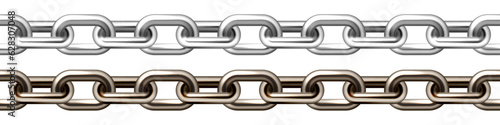 Realistic silver and brown metal chain with old rusty links isolated on white background. Heavy steel chain for industrial use. Vector illustration
