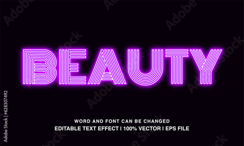 Beauty text effect template, purple neon light futuristic typeface text style, premium vector