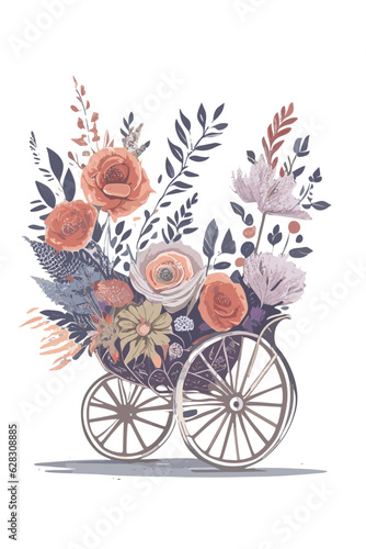 watercolor buggy with flowers/vector ellustration