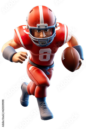 Cartoon character of professional American football player running with ball in hand on white transparent background photo