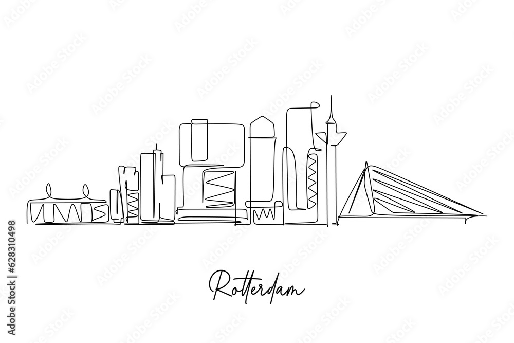 Hand drawn sketch of Rotterdam cityscape. Vector illustration Line art