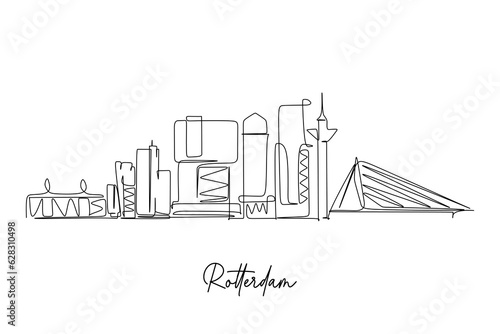 Hand drawn sketch of Rotterdam cityscape. Vector illustration Line art photo