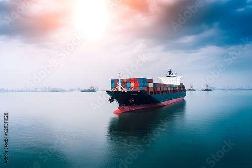 international container cargo ship in the ocean freight transportation shipping nautical vessel