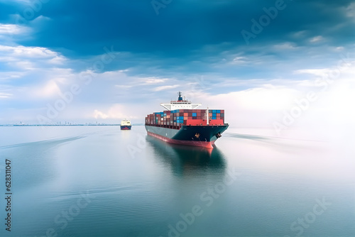 international container cargo ship in the ocean freight transportation shipping nautical vessel