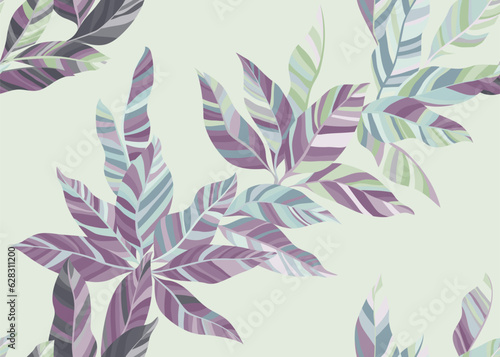 Decorative houseplant leaves seamless wallpaper design. Bright floral spring ...