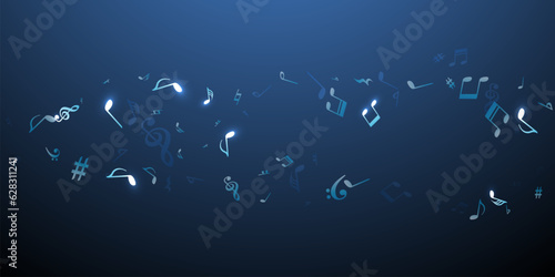 Music notes flying vector background. Melody