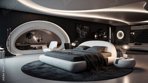 Interior of a cozy modern futuristic luxus bedroom - created with AI  © Marc Kunze