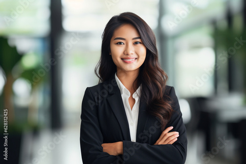 young elegant asian business woman. director of a large company. smiling. pretty. job success concept. AI generated image