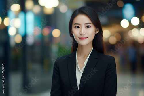 young elegant asian business woman. director of a large company. smiling. pretty. job success concept. AI generated image