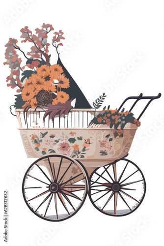 watercolor buggy with flowers/vector ellustration