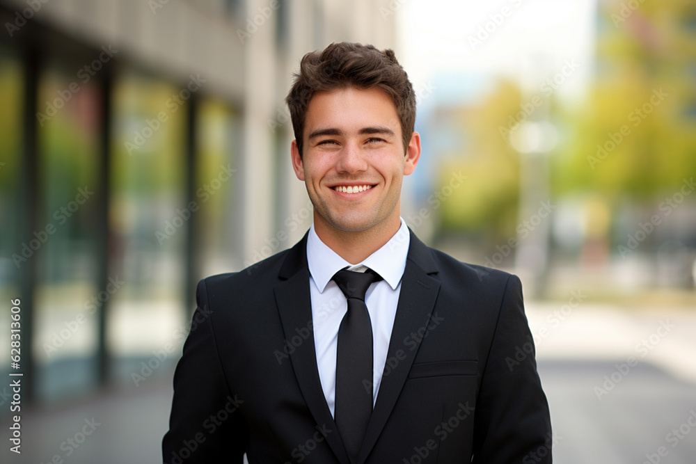 attractive businessman smiling in suit and tie. business success concept. manager of a large business company. AI generated image attractive businessman smiling in suit and tie. business success concept. manager of a large business company. AI generated image