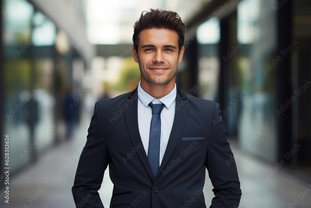 attractive businessman smiling in suit and tie. business success concept. manager of a large business company. AI generated image attractive businessman smiling in suit and tie. business success concept. manager of a large business company. AI generated image