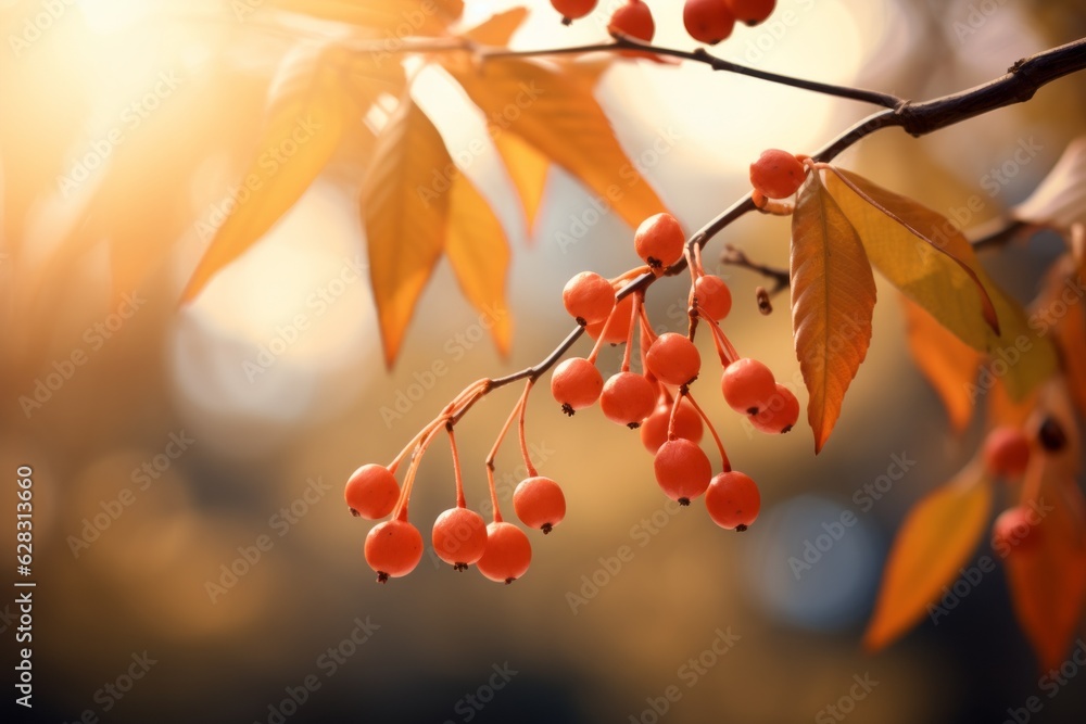 Autumn bushes with red berries. Autumn colors. Halloween concept. Background with selective focus and copy space - obrazy, fototapety, plakaty 