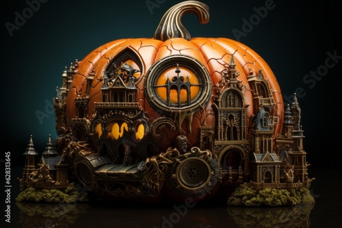 Abstract steampunk pumpkin. Halloween concept. Background with selective focus and copy space