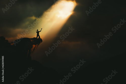 Christian praying to God and man shouting with arms raised to God, pain and tria Fototapet
