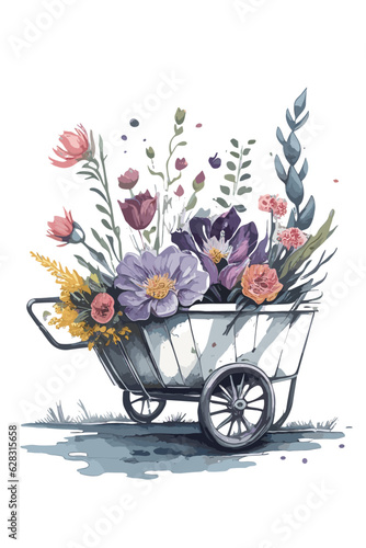 watercolor buggy with flowers/vector ellustration