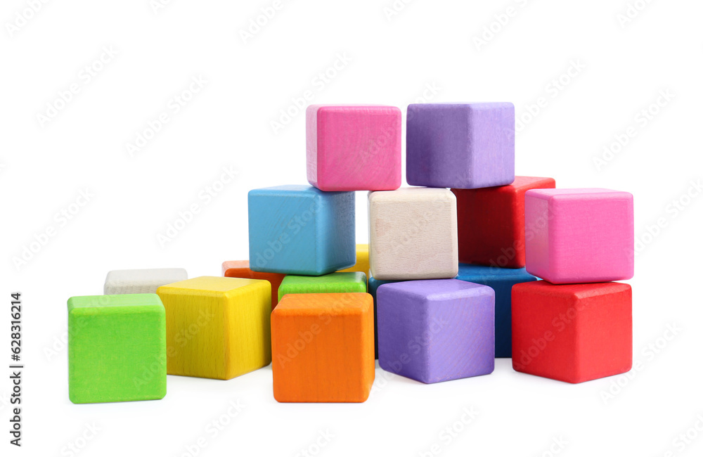 Many colorful cubes isolated on white. Children's toys Many colorful cubes isolated on white. Children's toys