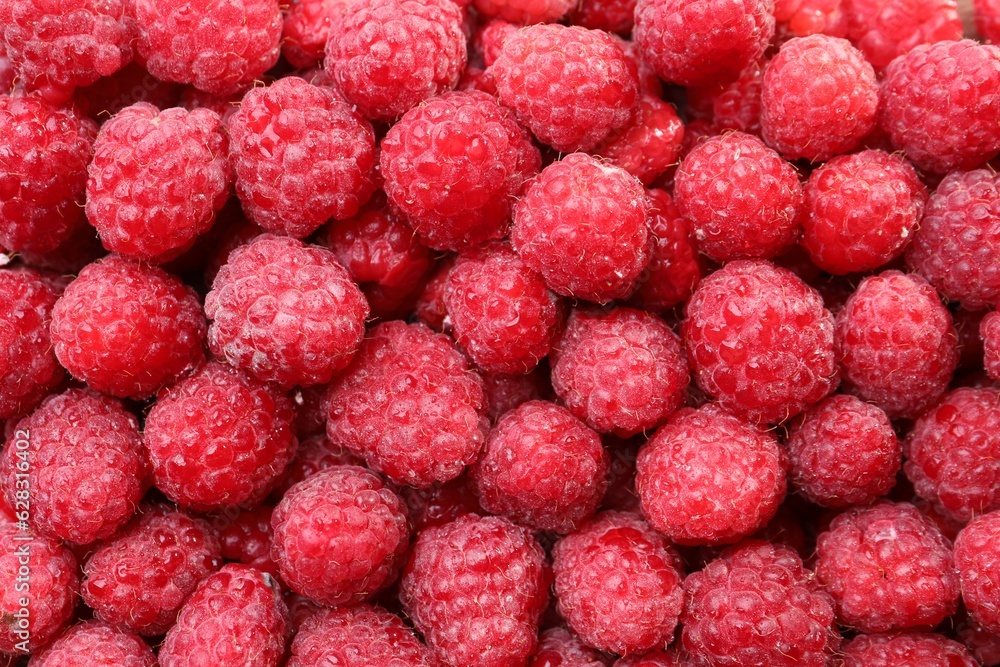 Heap of tasty ripe raspberries as background, top view Heap of tasty ripe raspberries as background, top view