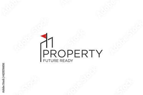 Real estate property logo design skyscraper tower building line style icon symbol