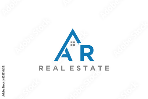 Property real estate logo design initial letter A R vector template roof house icon symbol
