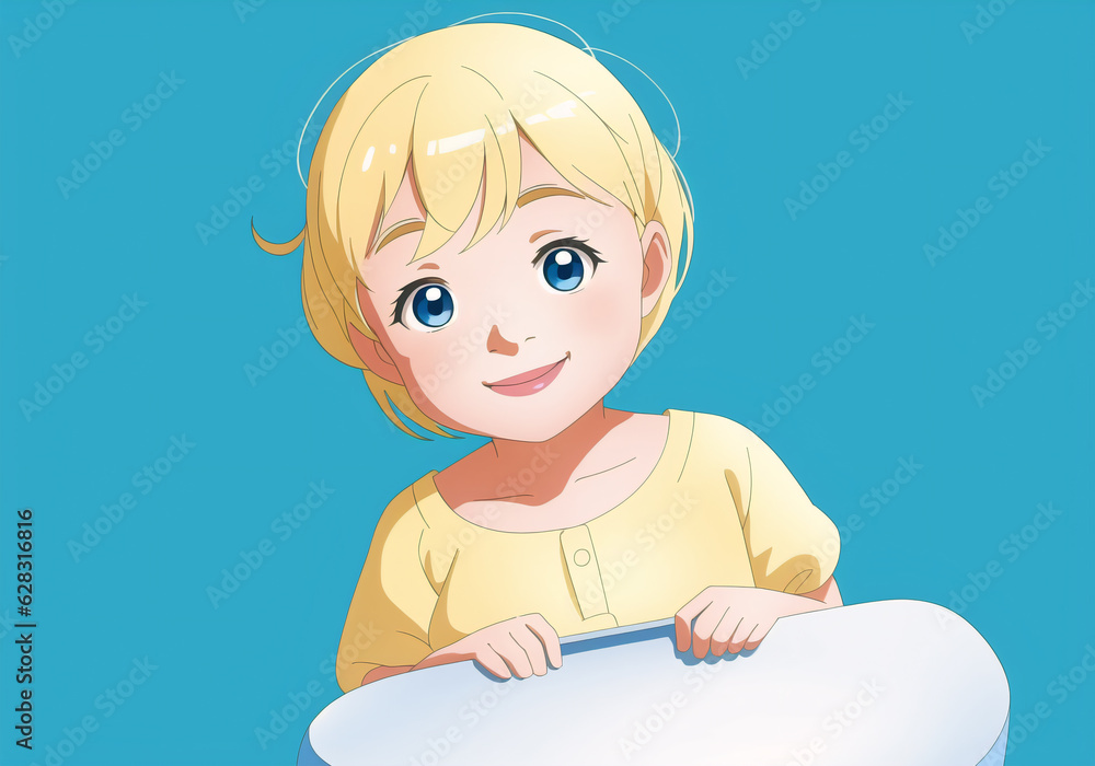 Portrait of a cute baby on a blue background. Generative AI. Portrait of a cute baby on a blue background. Generative AI.