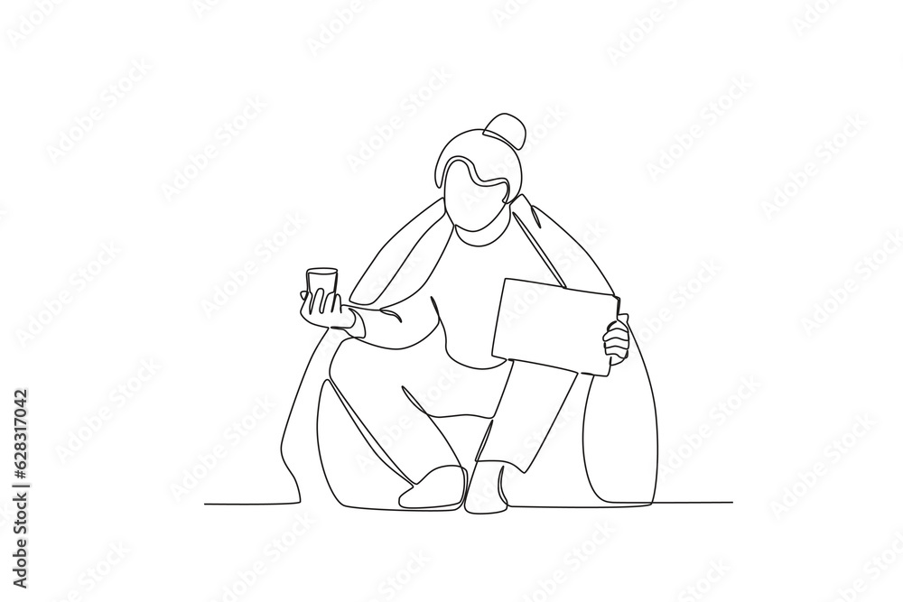 A homeless man asks for alms. Homeless one-line drawing A homeless man asks for alms. Homeless one-line drawing