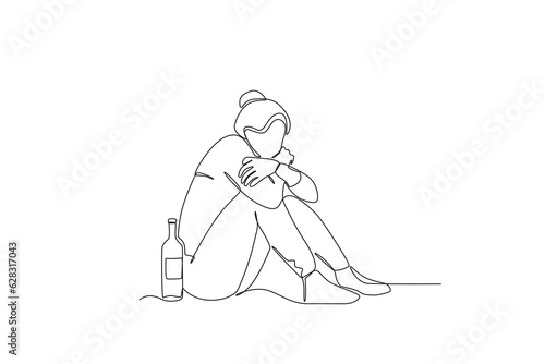 A homeless person sits cold. Homeless one-line drawing