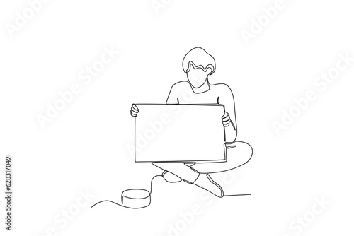 A beggar asked for help . Homeless one-line drawing