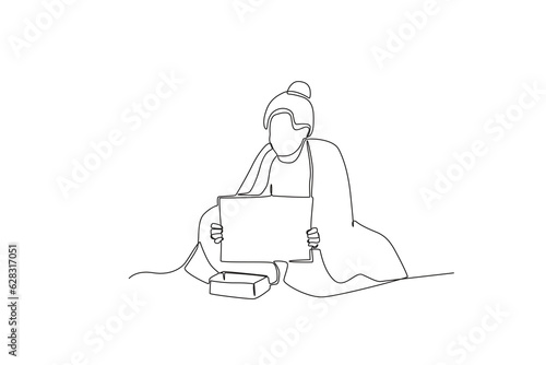 A beggar asks for donations. Homeless one-line drawing