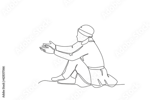 A homeless man asks for money on the street. Homeless one-line drawing