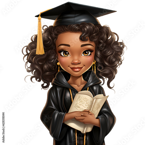 Cute Black Girl Graduating Illustration photo