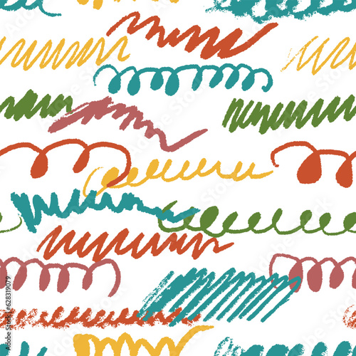 Wallpaper Mural Scribbles seamless pattern. Hand drawn colorful pencil curly lines. Marker drawing squiggles, strokes vector illustration. Paint brush sketches. Scrawl textured freehand wallpaper. Kids background Torontodigital.ca