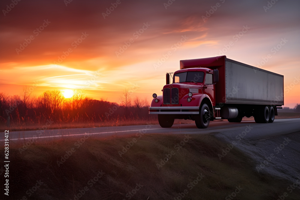 Fototapeta premium red truck at sunset