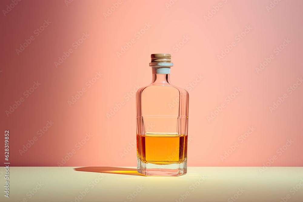A glass bottle of liquid A glass bottle of liquid