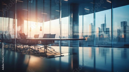 Blurred background of a light modern office  business style extra wide backdrop.