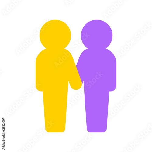 手を繋いで立っている2人のアイコン - ノンバイナリーフラッグのカラー
