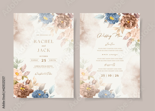 Boho wedding invitation card with beautiful floral